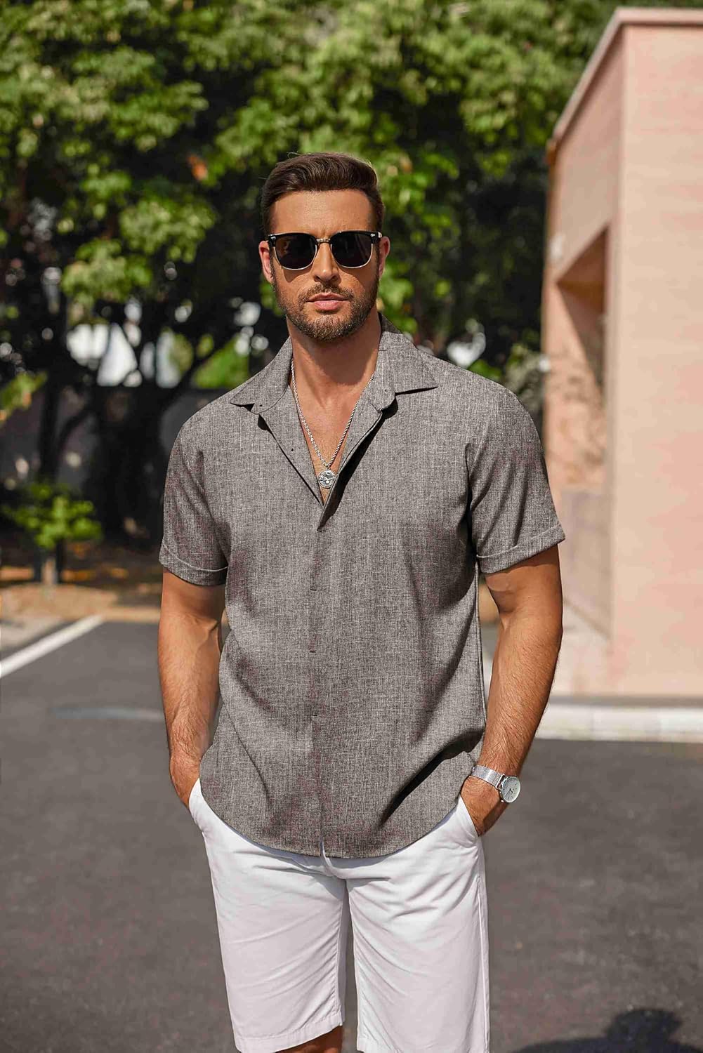 Men's Casual Linen Button-Down Shirt