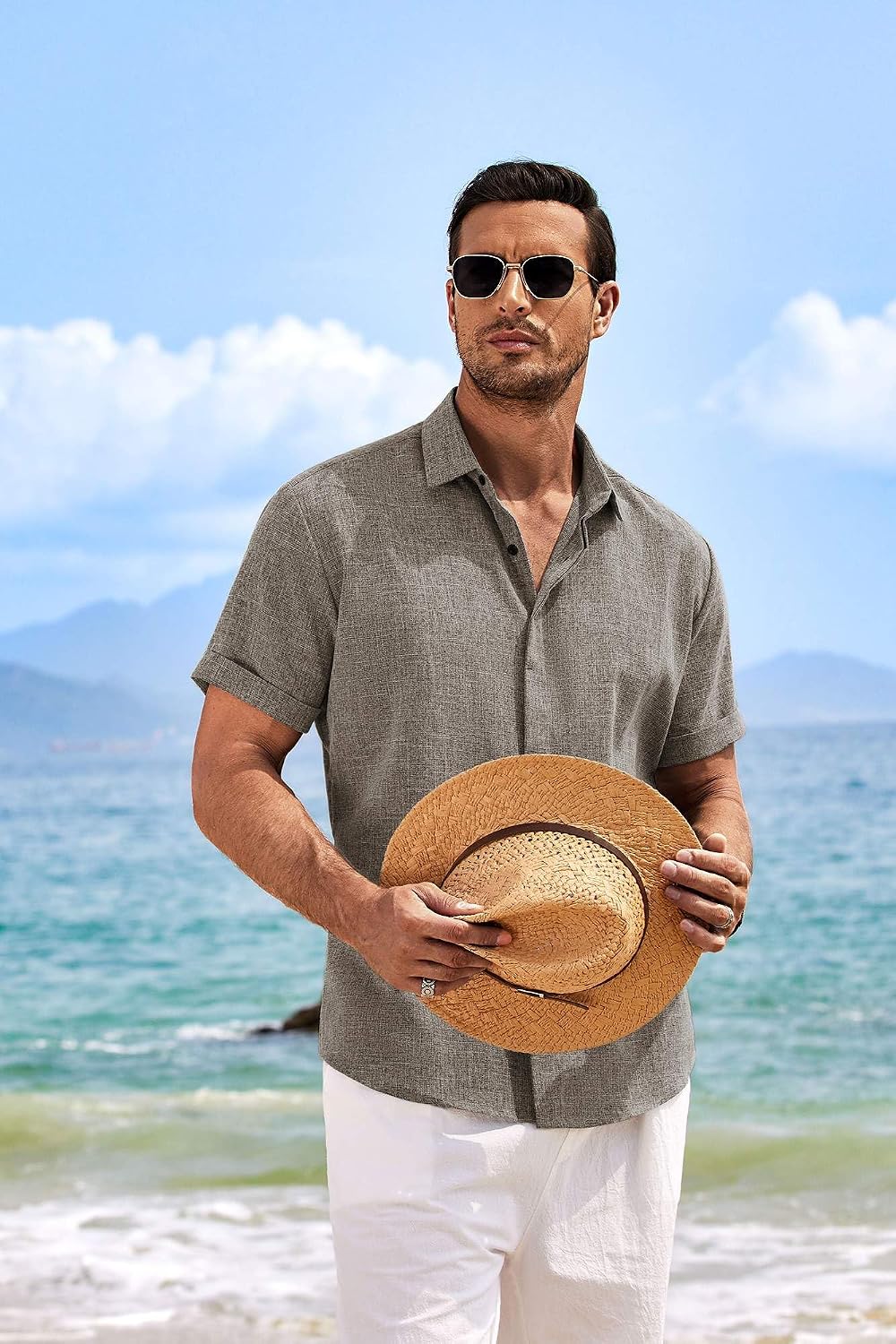 Men's Casual Linen Button-Down Shirt