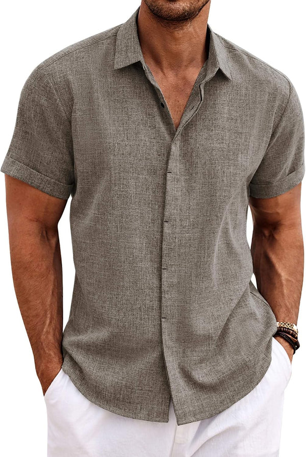 Men's Casual Linen Button-Down Shirt