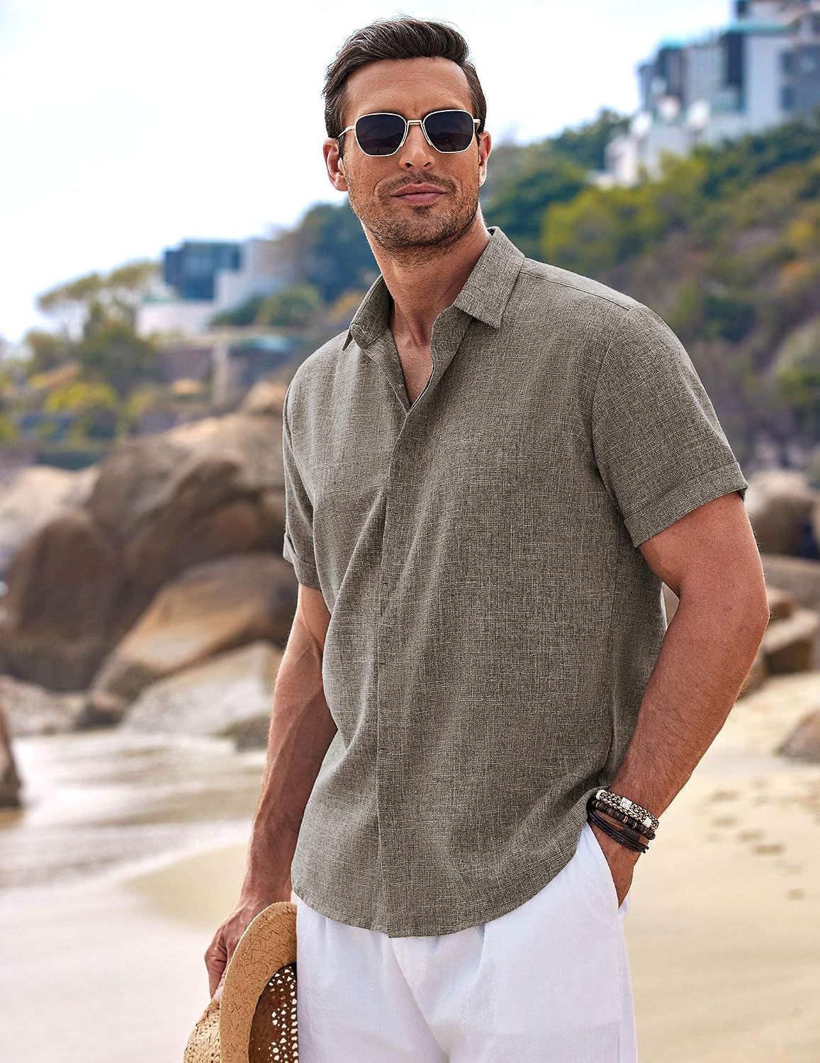 Men's Casual Linen Button-Down Shirt